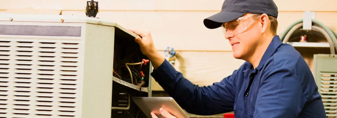 decorative hero image of a contractor working on an appliance